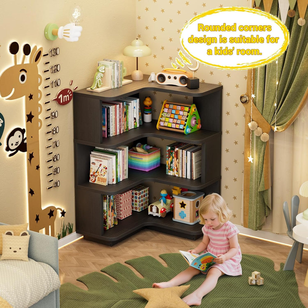 Armocity Corner Book Shelf, 4-Shelf L Shaped Corner Bookshelf with Baffle
