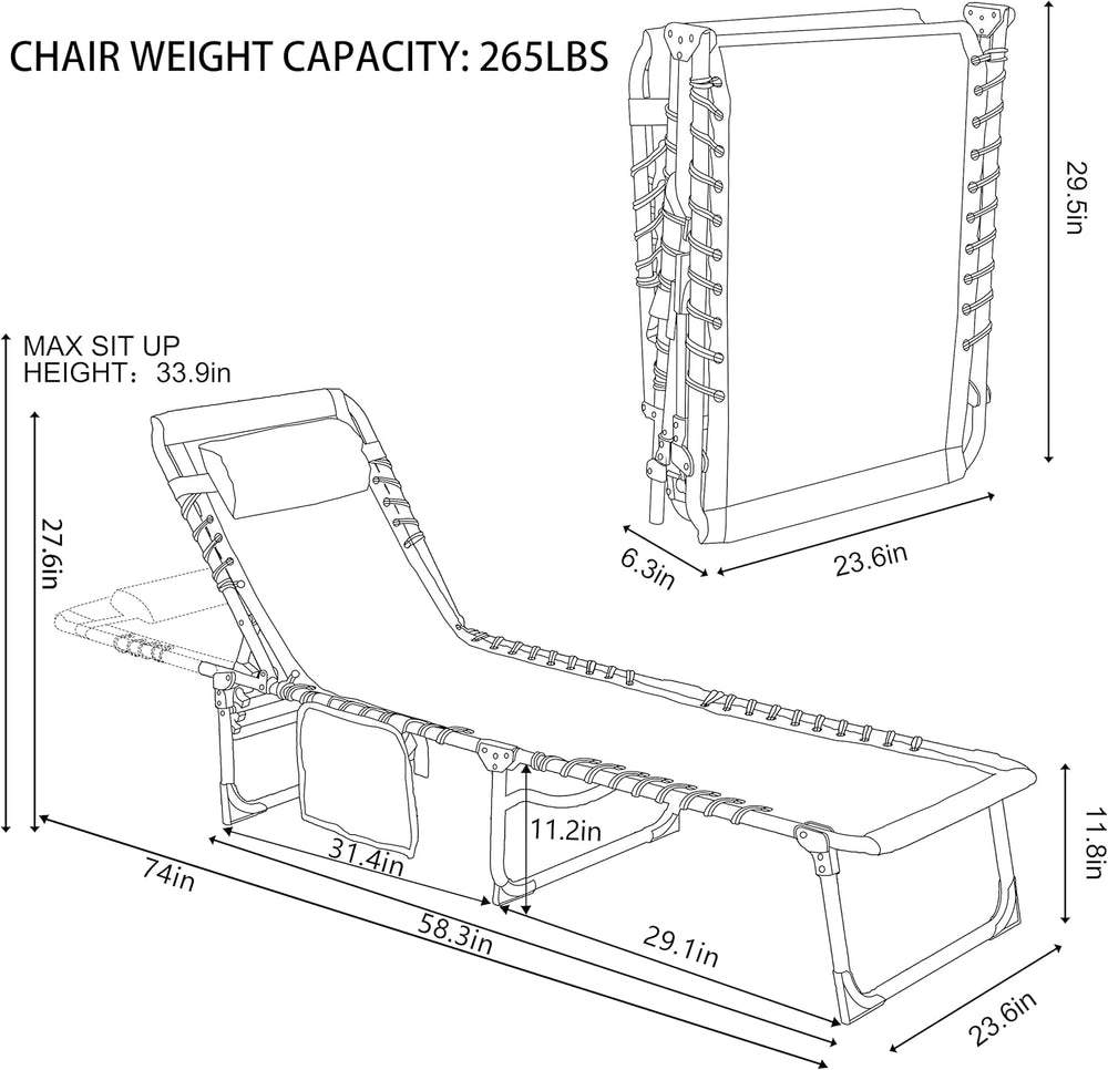 BlueWish Patio Chaise Lounge Chair, Outdoor Lounge Chairs with 5 Position Adj...
