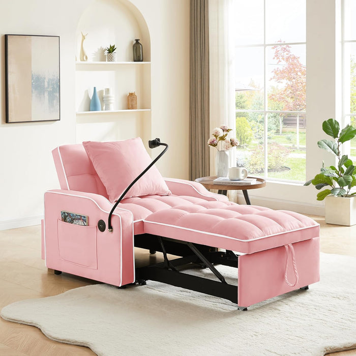 mikibama Pull Out Chair Bed Tufted, Convertible Sleeper Chairs with Storage Pocket & Cupholder & Phone Holder,3-in-1 Reclining Single Sofa Couch Bed for Adults Small Spaces (Pink, 33.85")