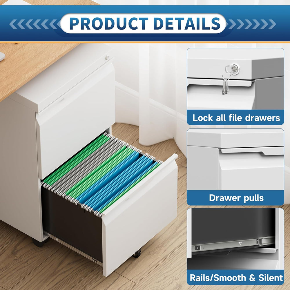 2 Drawer File Cabinet with Lock,Filing Cabinet for Home Office,Small Rolling ...