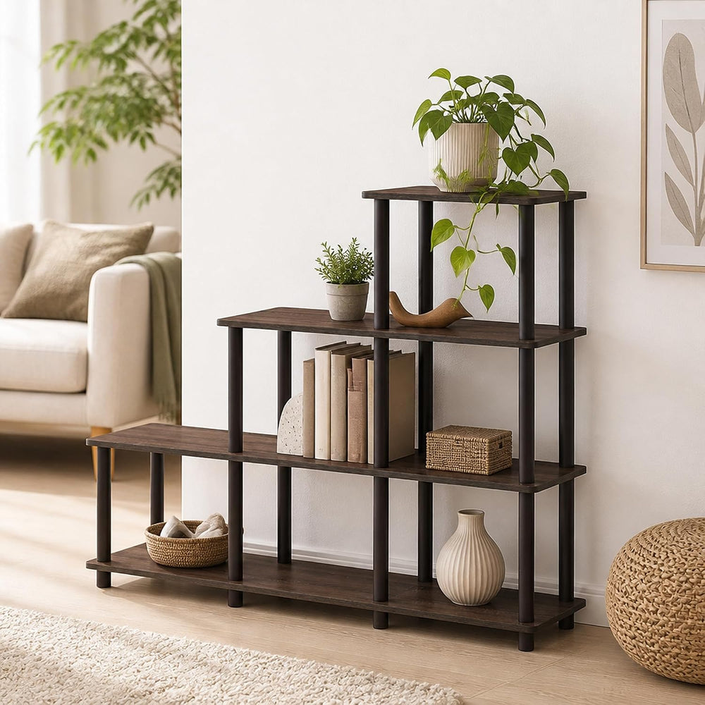 4-Tier Ladder Corner Shelf, 6 Cube Open Frame Book Shelf, Toolless Assembly S...