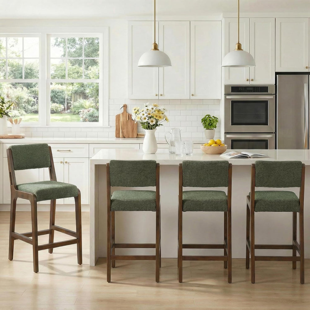 VKNOW 25.7" Counter Height Bar Stools Set of 4 with Rubberwood Legs, Green
