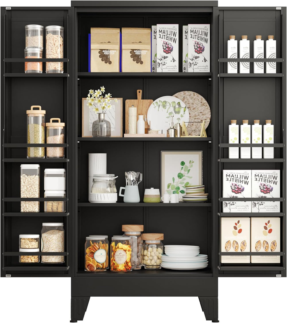 PAOFIN 47" Kitchen Pantry Cabinet, Metal Storage Cabinet with 3 Adjustab...