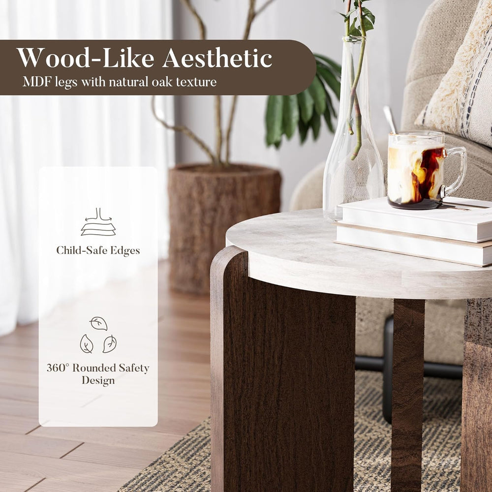 COSIEST Small Round Side Table, Modern 3-Leg Accent End Table with Faux Marbl...