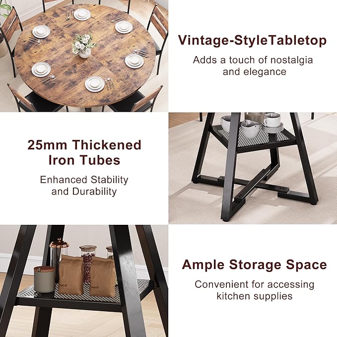 51'' Round Dining Table for 6,Kitchen Dining Room Circle Dinner Pedes...