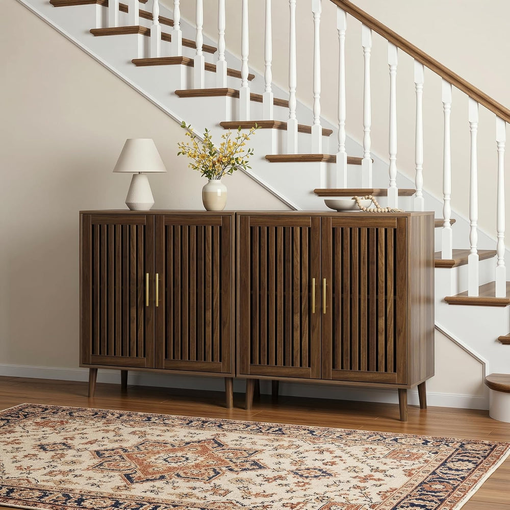 Sideboard Cabinet, 31.5" W Farmhouse Buffet Cabinet with Slatted Doors &...