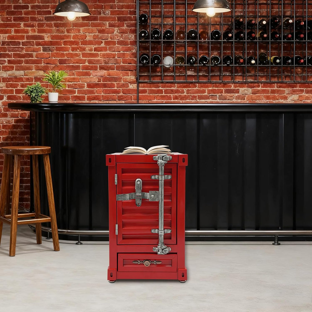 Industrial Wind Bedside Table,Industrial Metal Container Side Table with Draw...