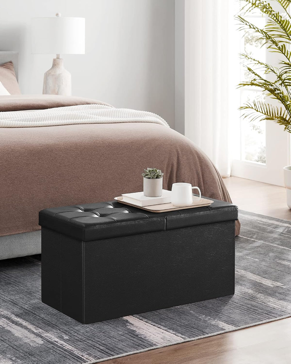 SONGMICS 30 Inches Folding Storage Ottoman Bench with Flipping Lid | Storage ...