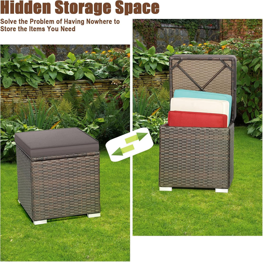 DORTALA Outdoor Storage Ottoman Wicker 2 Piece, Patio Ottomans PE Rattan Foot...