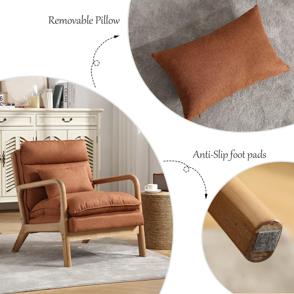 INZOY Mid Century Modern Accent Chair with Wood Frame, Upholstered Reading Ar...