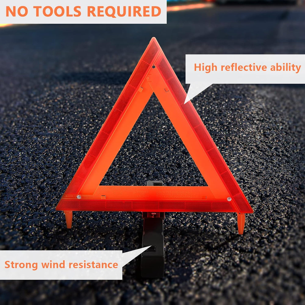 WORKKOOL 3 Pack Foldable Warning Reflective Triangles with Carrying Case, Hea...
