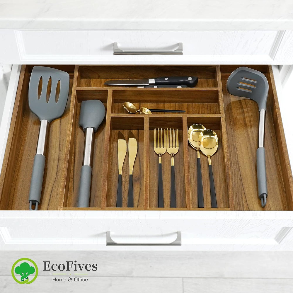 Luxury Acacia Kitchen Drawer Organizer - Silverware Organizer - Utensil Holde...