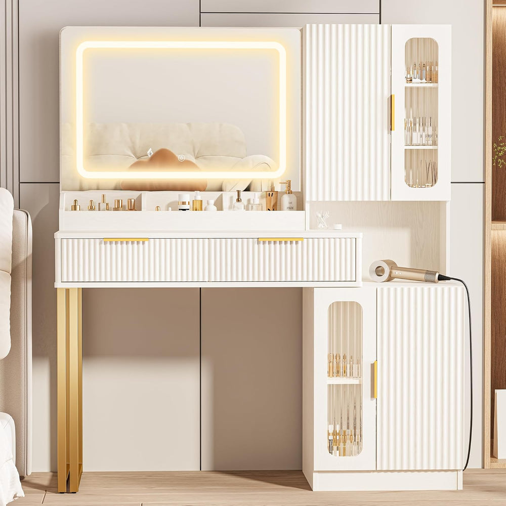 42" Modern Makeup Vanity Desk with Mirror and Lights, Makeup Vanity with...