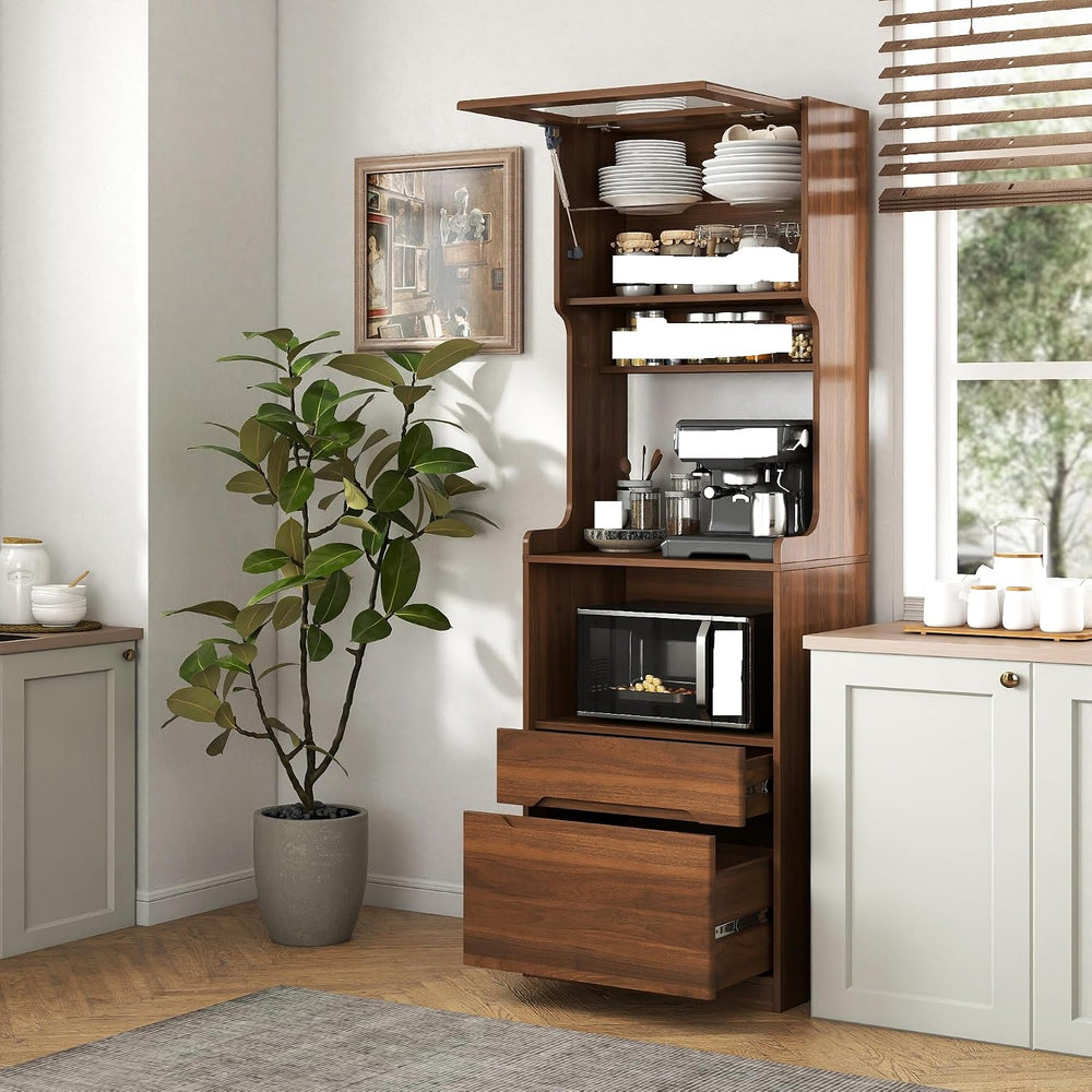 Farmhouse Kitchen Pantry Storage Cabinet with Microwave Stand - Freestanding ...