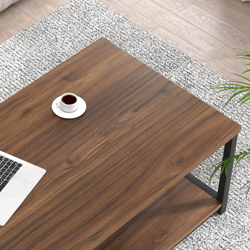 FOLUBAN Modern Coffee Table, Wood and Metal Center Table with Storage, Indust...