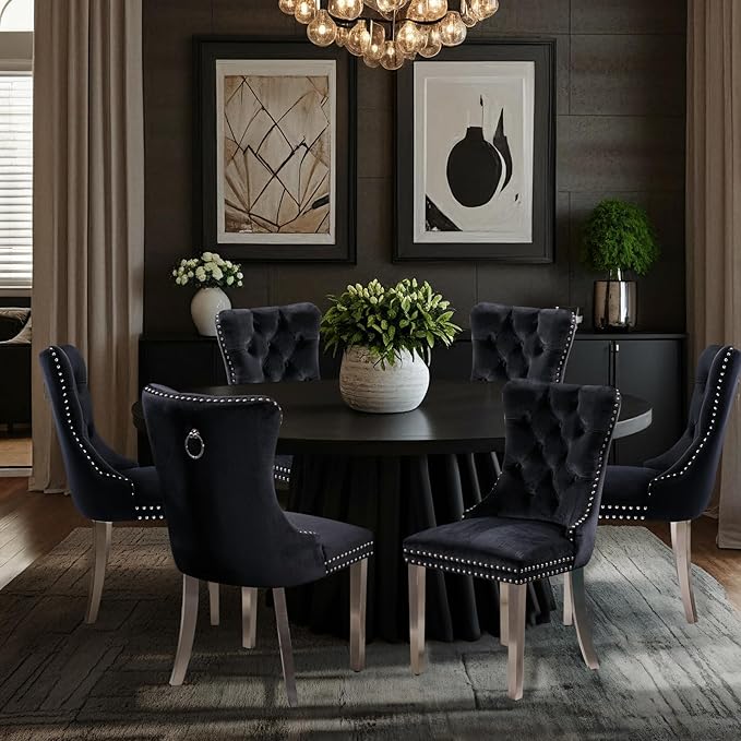Velvet Upholstered Dining Chairs Set of 8, Modern Style Kitchen Side Chairs w...
