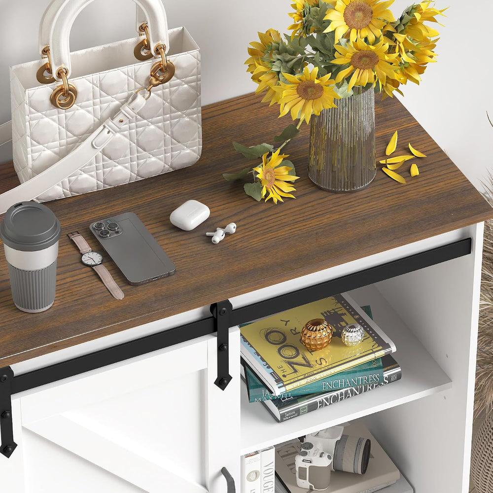 Hlivelood Farmhouse Coffee Bar Cabinet, White Buffet Storage Cabinet with Sli...