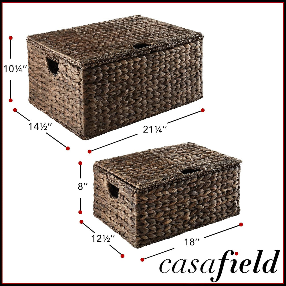 Casafield Set of 2 Water Hyacinth Rectangular Storage Baskets with Lids (Espr...