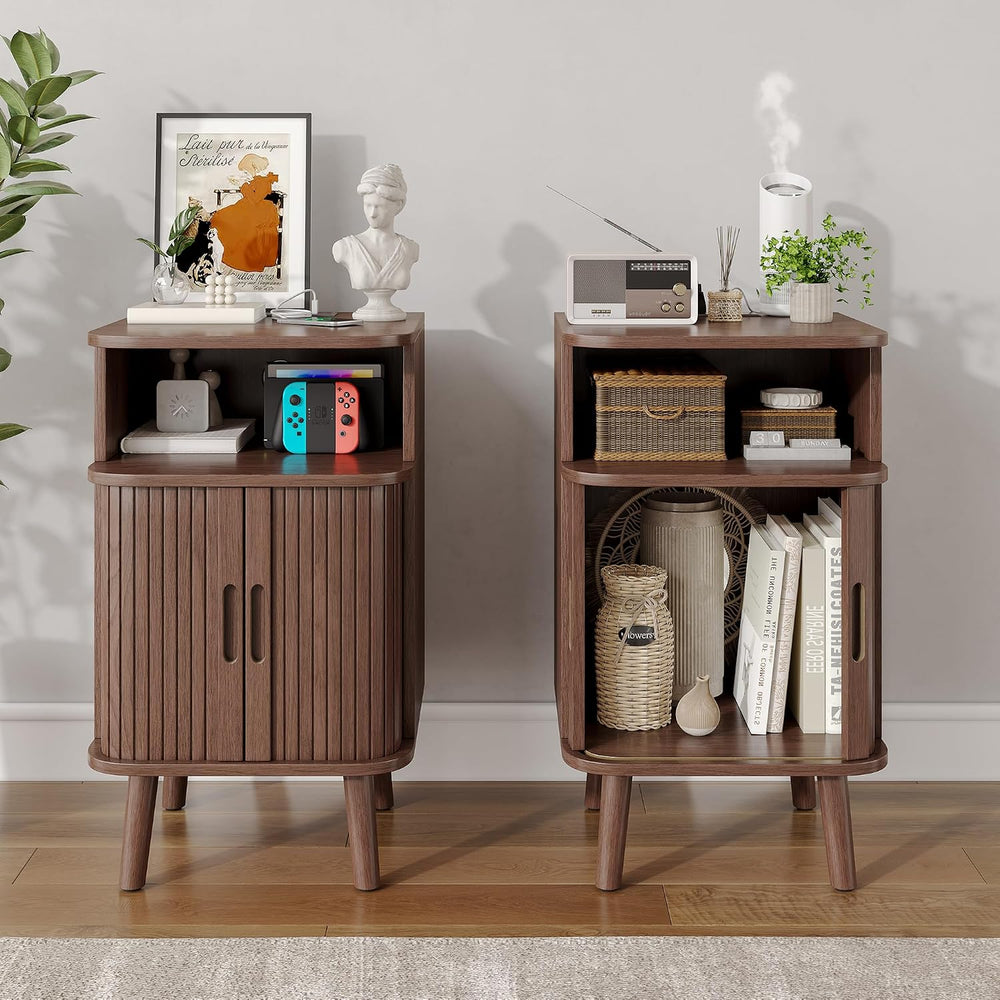 Whalefall Night Stand Set of 2 with Charging Station, Mid Century Modern Flut...