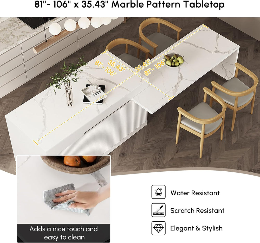 homary Extendable Kitchen Island with Storage 81"-106", White, Wood...