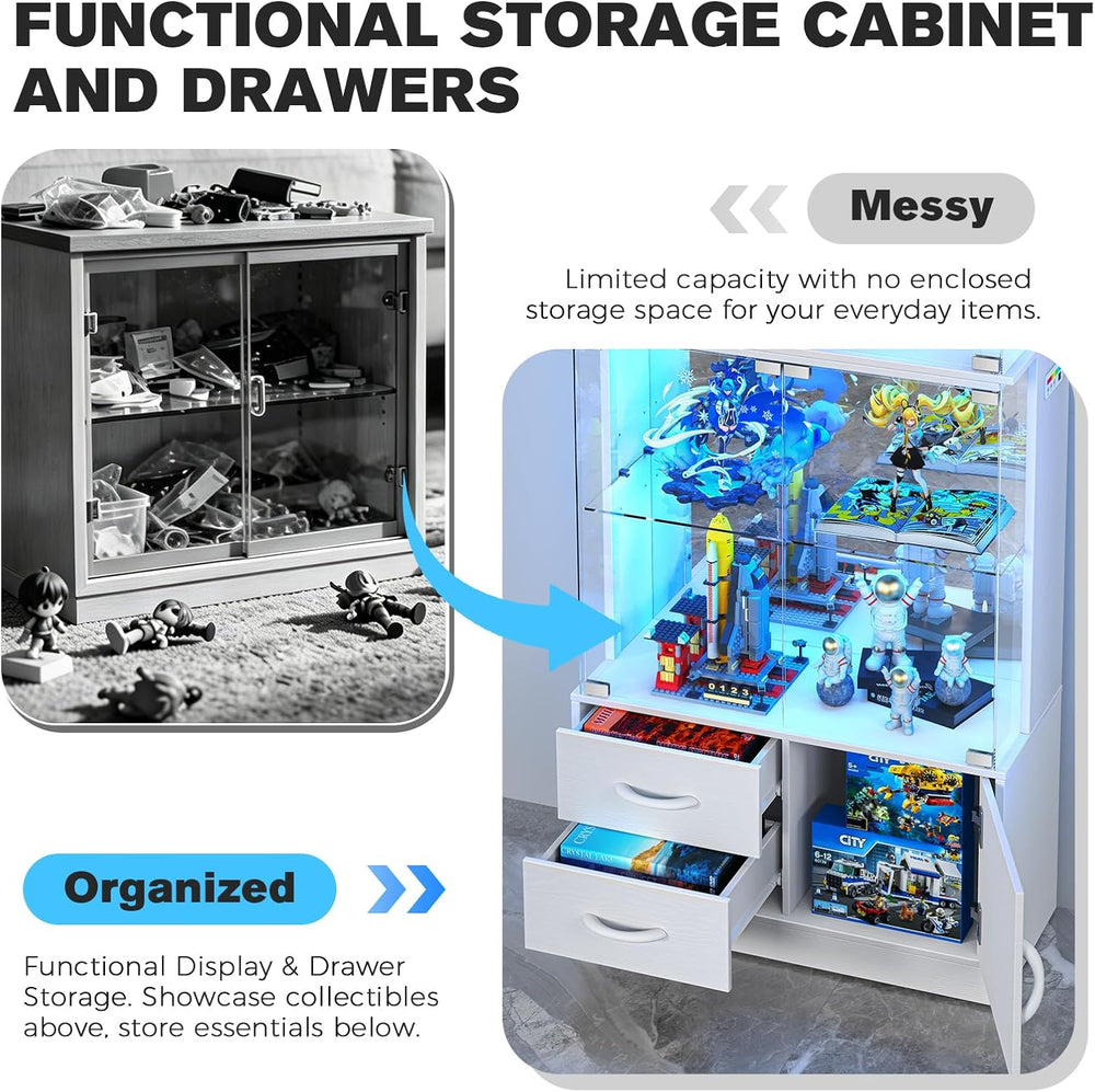 VersionTECH. Display Cabinet with Glass Doors, 4-Tier Curio Cabinet, White