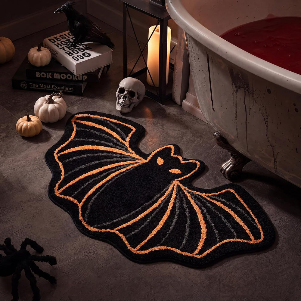 Phantoscope Helloween Bathroom Rug Black Bat Shaped Area Rug, Soft Tufted Mat...