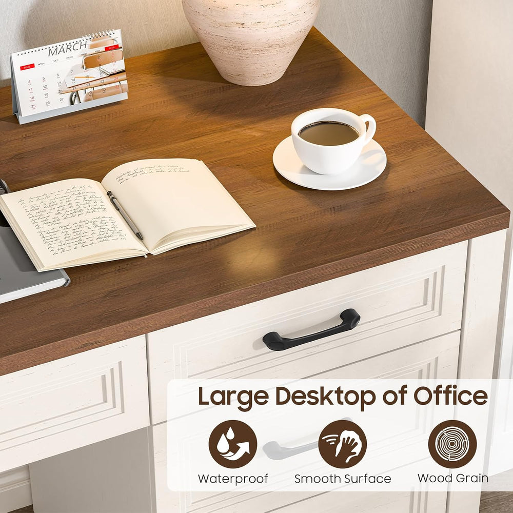 Vabches Farmhouse Executive Desk with Storage and Ample File Drawer, Rustic L...