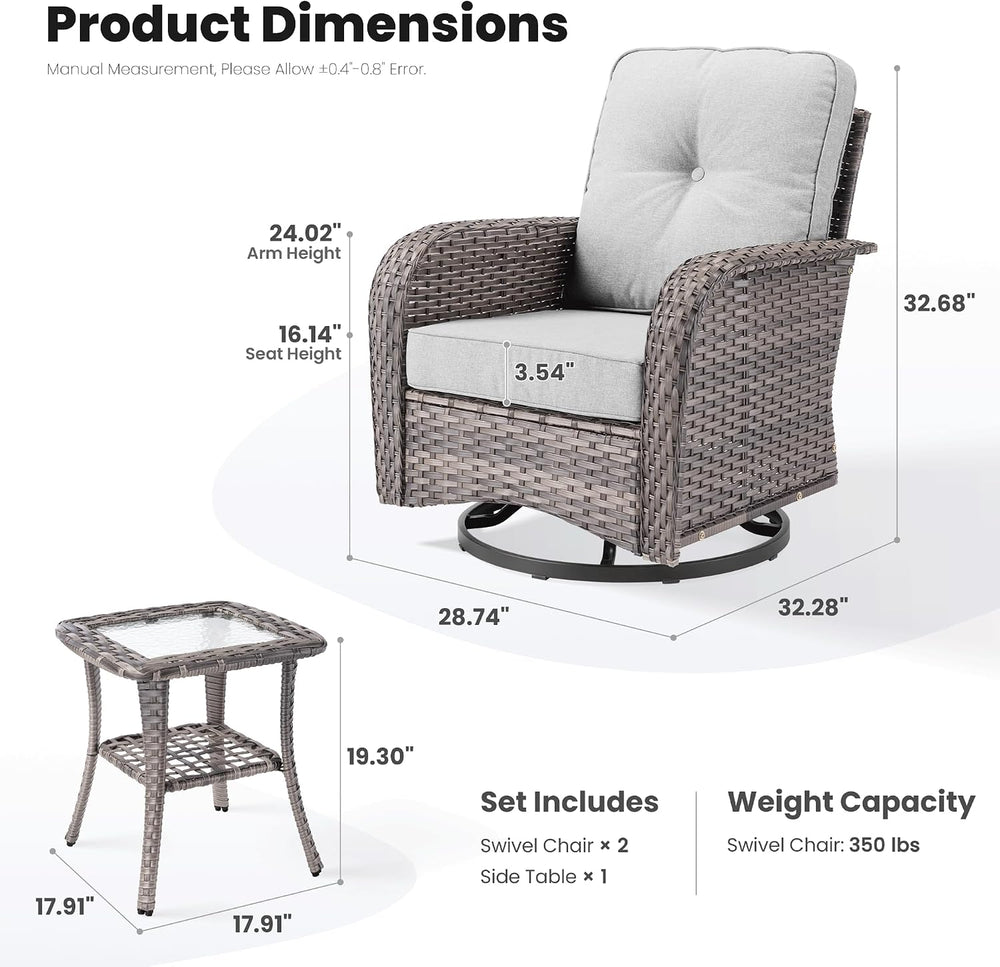 ovios 3 Pieces Patio Furniture Set, Outdoor Wicker Sofa with Swivel Glider Ch...