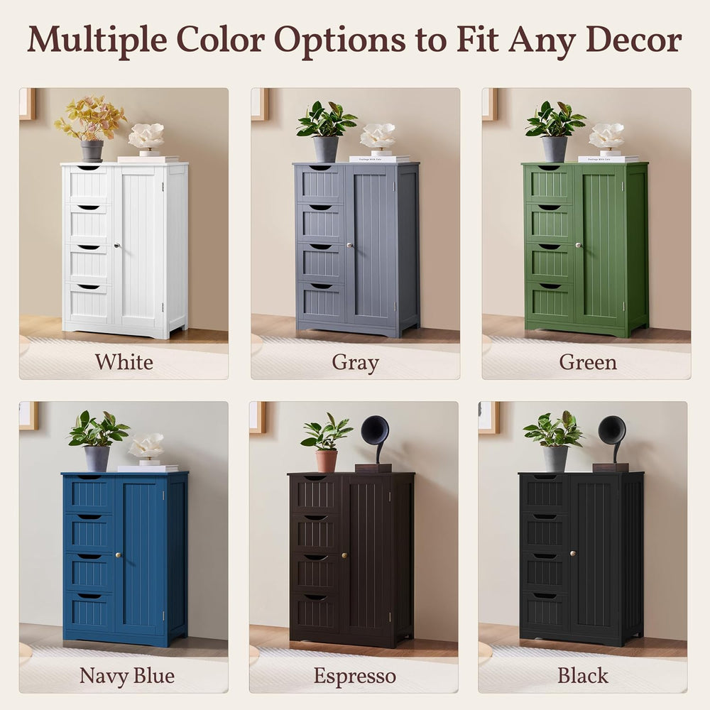 Yaheetech Small Bathroom Storage Cabinet with 4 Drawers & Door, White | F...