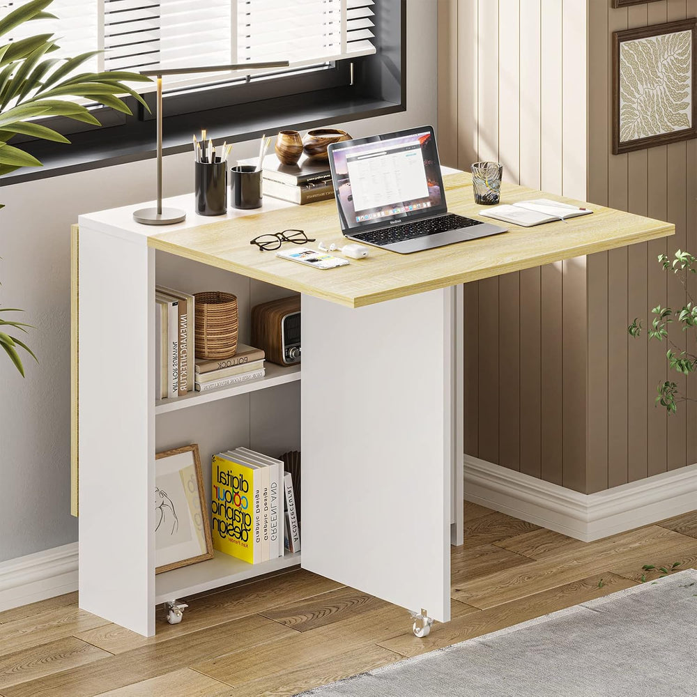 Tiptiper Folding Dining, Versatile Dinner Table with 6 Wheels and 2 Storage R...