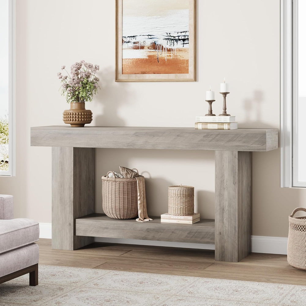 GAOMON 63" Farmhouse Console Table for Entryway - 2-Tier Storage Shelf, ...