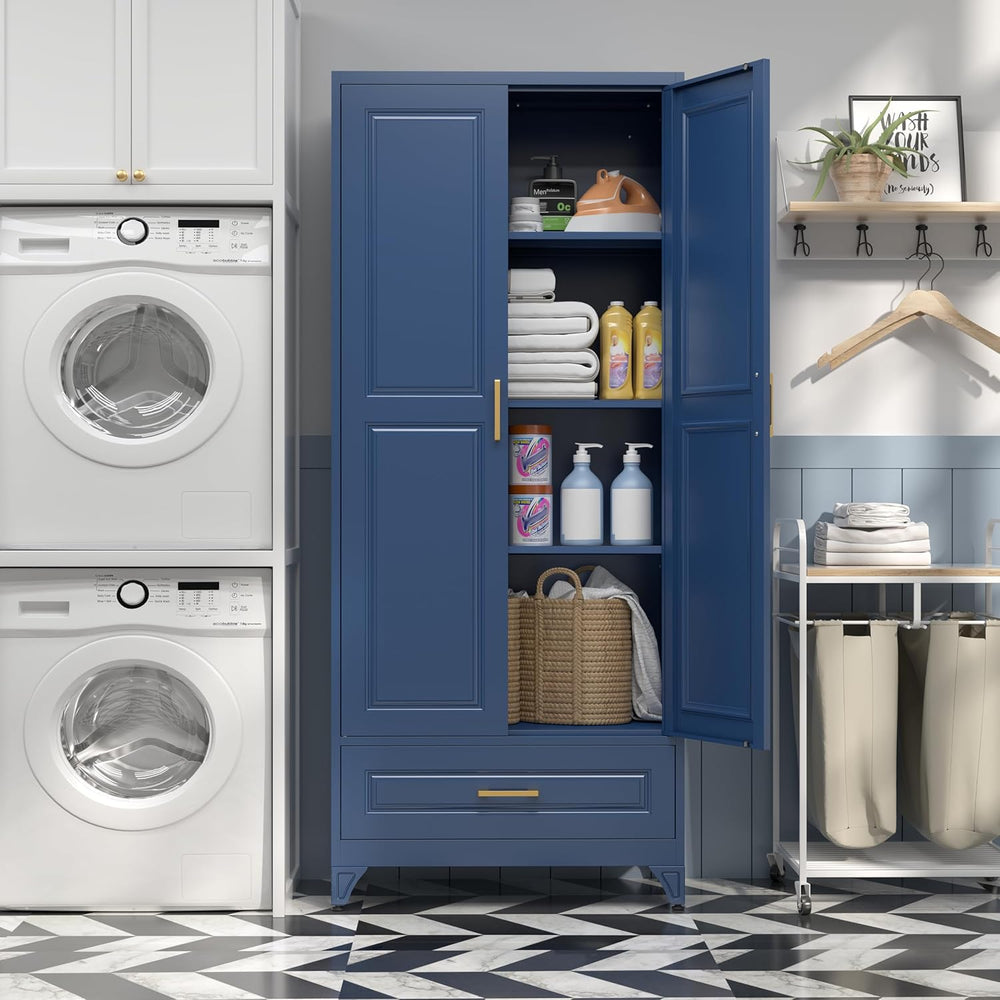 SteeLoong 75" Kitchen Pantry Cabinet with Drawer, Metal Storage Cabinets...