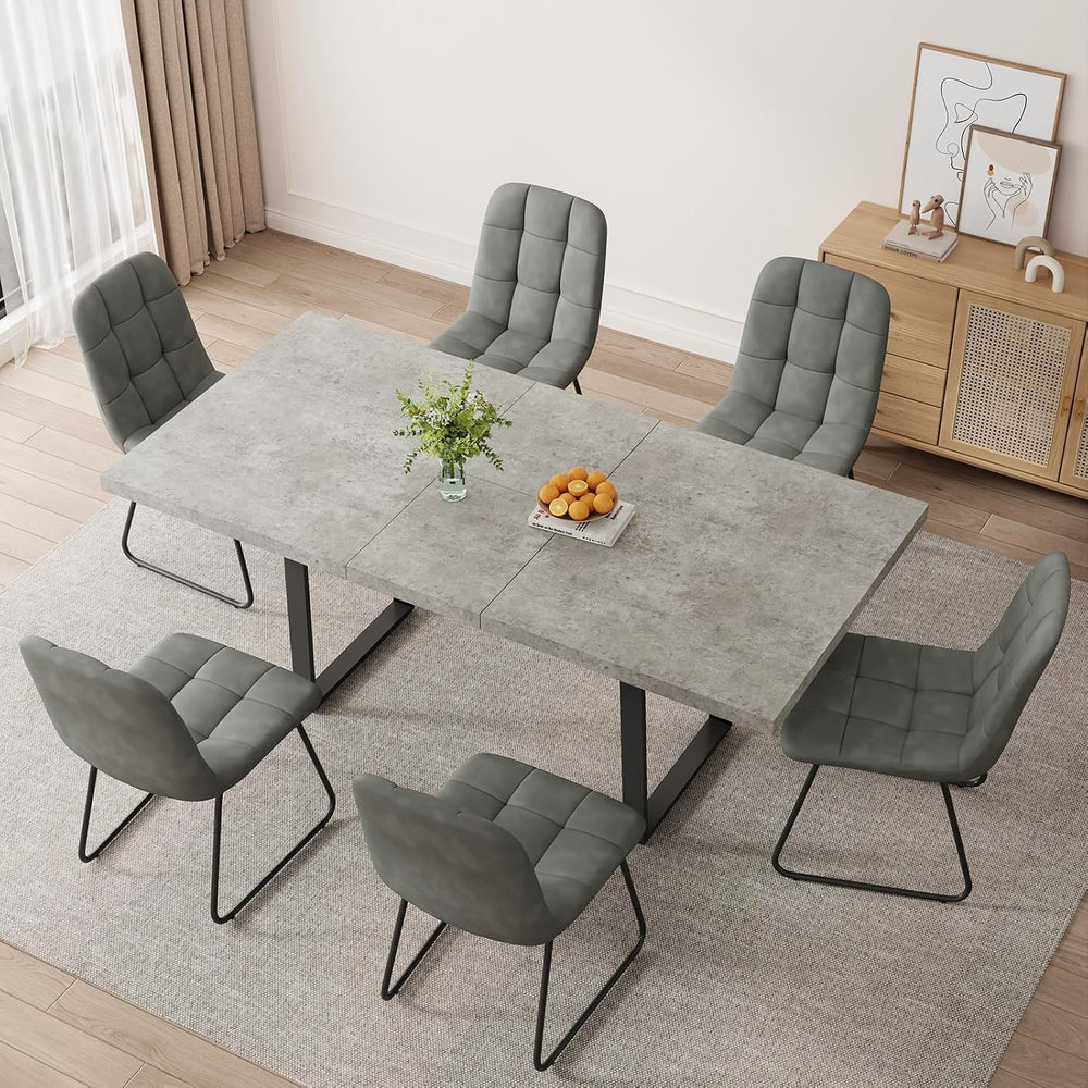 ZckyCine Mid-Century Extendable Dining Table Set, 63"-79", 6 Uphols...
