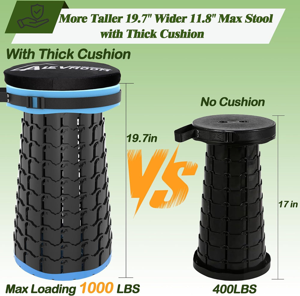 Upgraded XXL Collapsible Stool with Thick Cushion 19.7",1000lbs Max Weig...