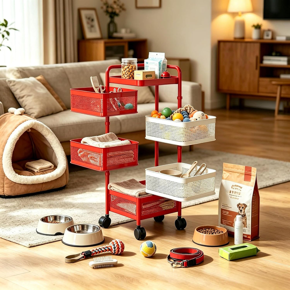 No Assembly Kitchen Storage cart with Wheels, Rotary Fruit and Vegetable Stor...