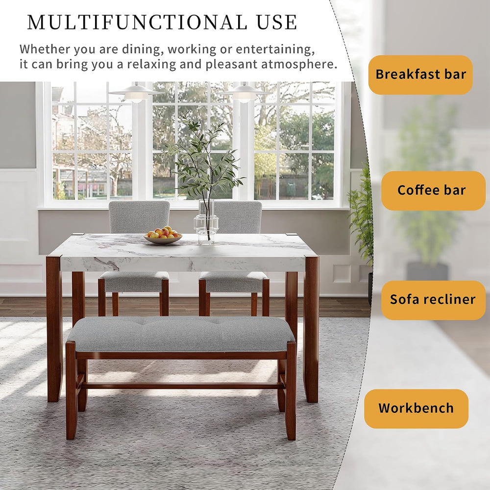 Merax 4 Piece Dining Table Set, Faux Marble Table and 2 Upholstered Chairs 1 ...