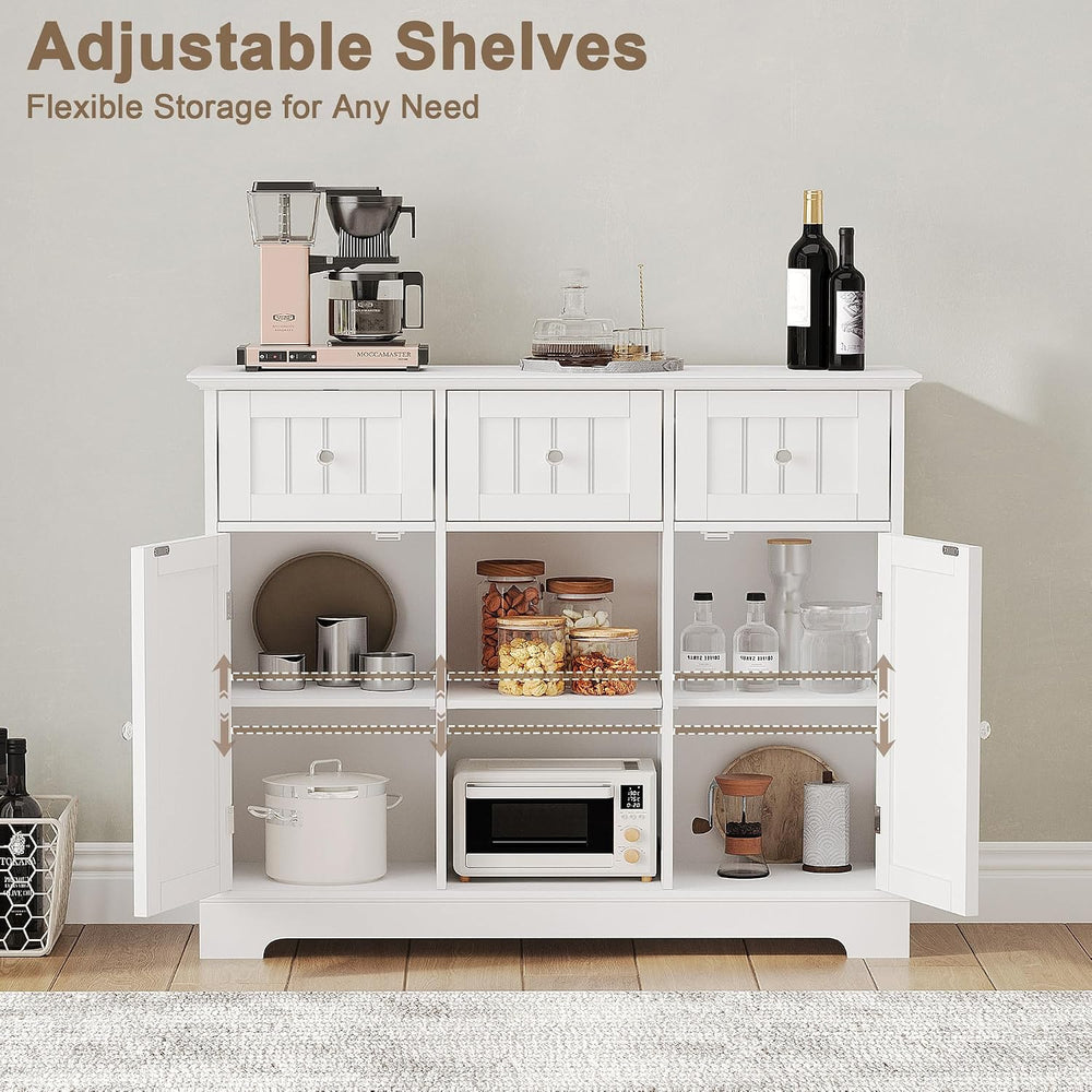 ChooChoo 35.4" Coffee Bar Cabinet with 3 Drawers and 2 Doors, White