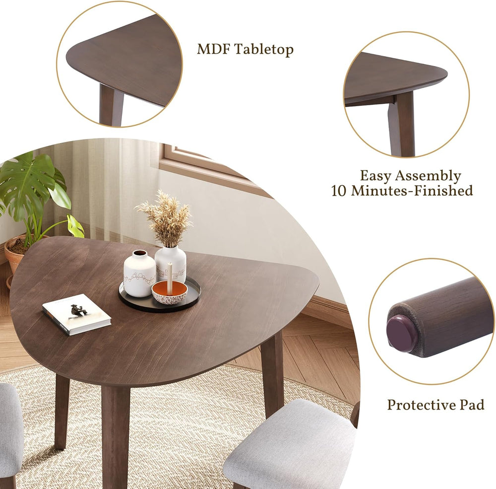 P PURLOVE Modern 3 Piece Table Set, Triangular Table and 2 Curved Wood Chairs...