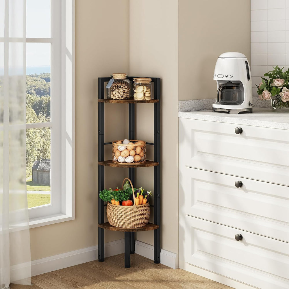 Tajsoon Corner Shelf Stand 3 Tier 39.5" with Metal Frame, Rustic Brown