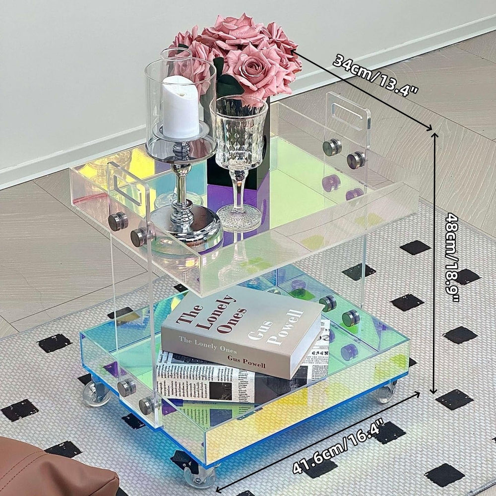 Acrylic End Table with Wheels, 2/3 Tiers Acrylic Bar Cart, Rolling Utility Ca...