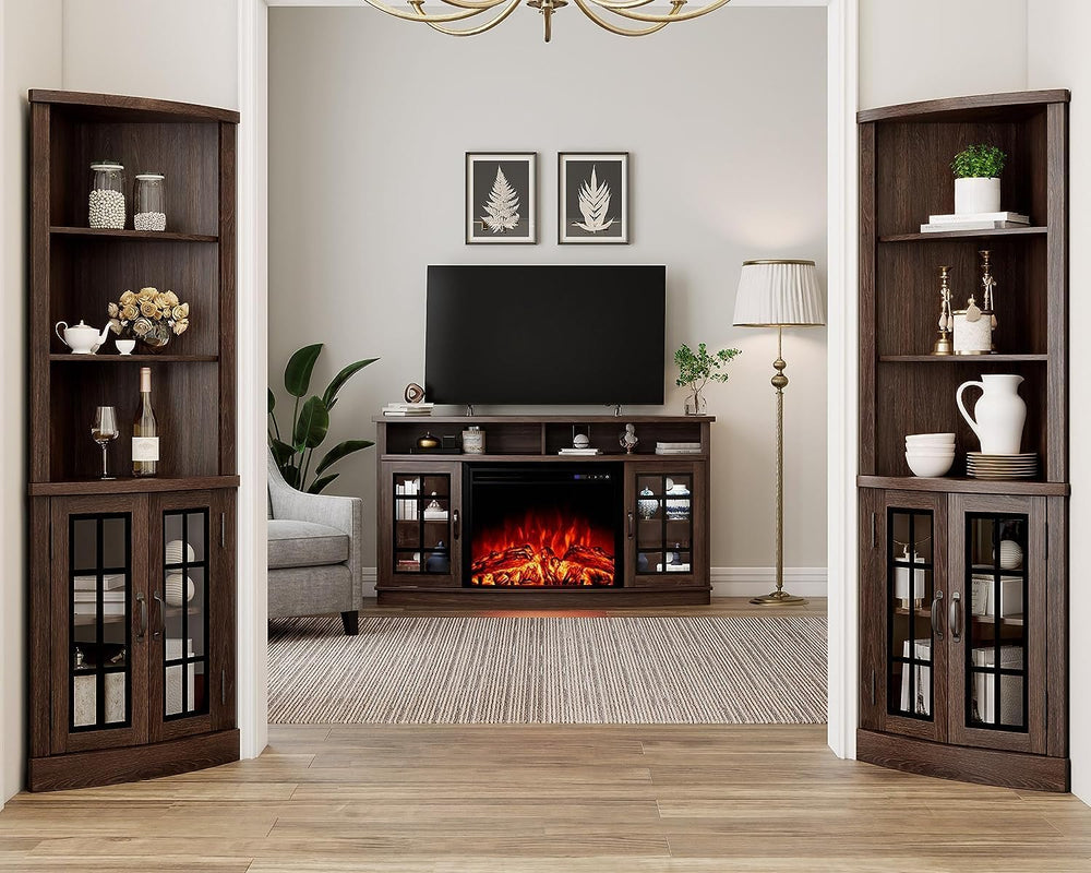 AMERLIFE 59" Curved Fireplace TV Stand with Storage for TVs up to 65'...