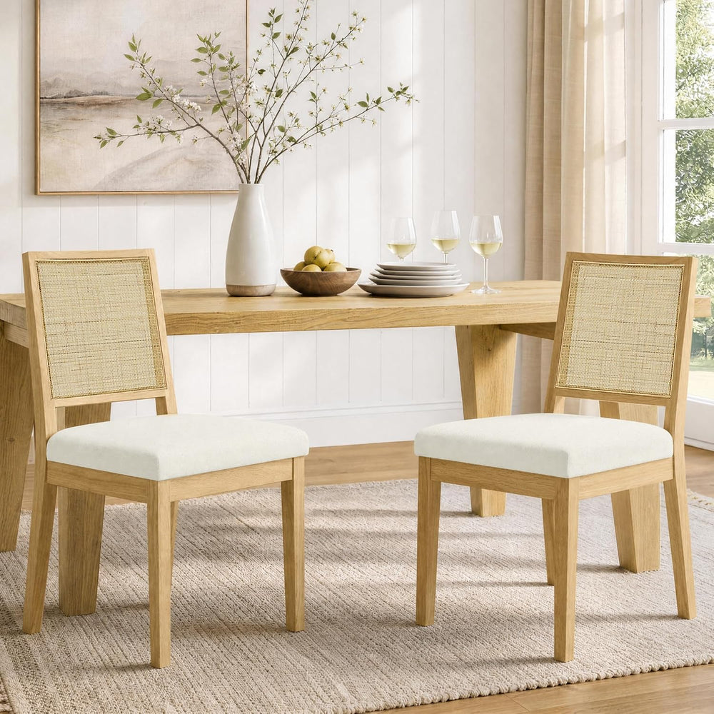 KISLOT Natural Rattan Dining Chairs Set of 6, Soild Wooden Chairs, Natural