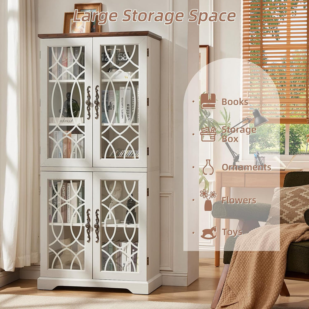 Joaxswe 67" Tall Bookshelf, Vintage Book Shelf with Glass Doors, 5-Tier ...