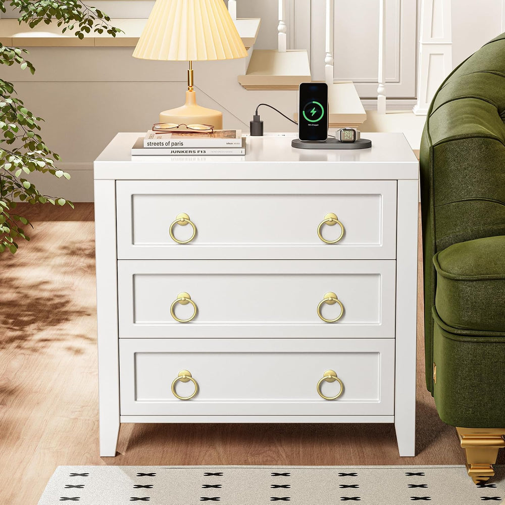 Huuger Paint Night Stand with Charger Station, 3 Drawer Nightstand Set of 2
