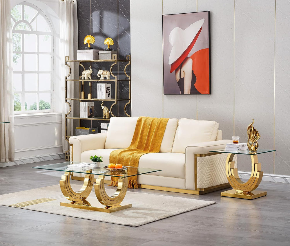 HomVent 2PCS Glass Living Room Table Set Coffee Table Set for Living Room | R...
