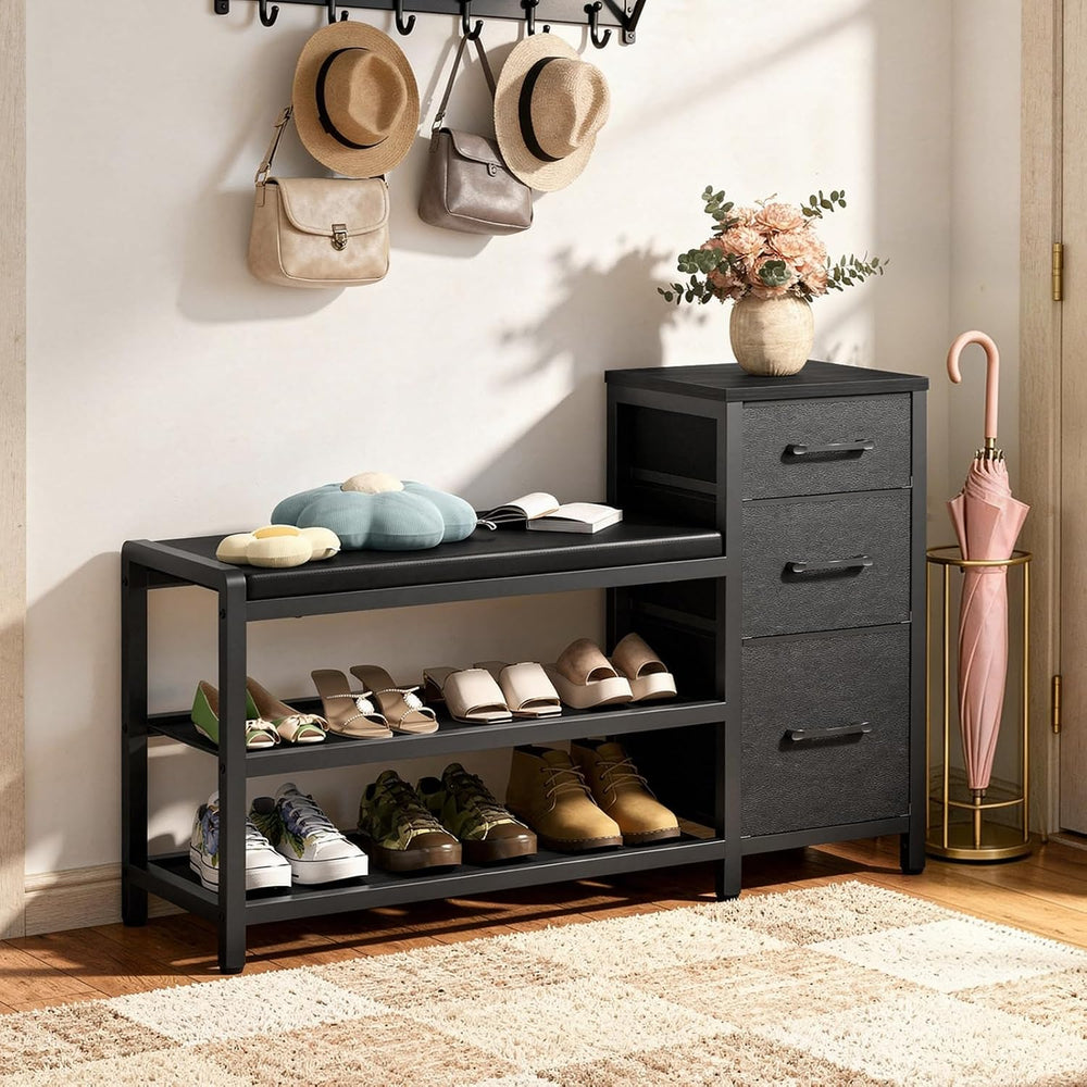 YATINEY Entryway Bench with Shoe Storage, 3-Tier Shoe Rack Bench with Wooden ...
