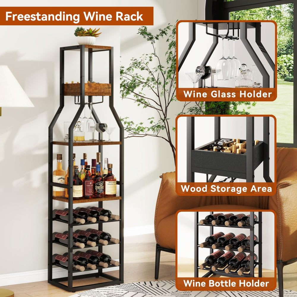 IBUYKE 5-Tier Freestanding Wine Rack,Wine Bottle Display,Brown TMJ916H | Wine...