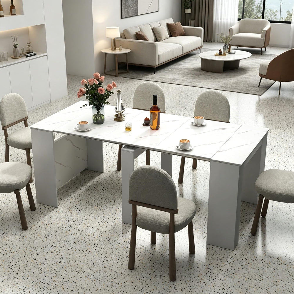 Expandable Dining Room Table, Extendable Table for 10-12 People, Folding Cons...