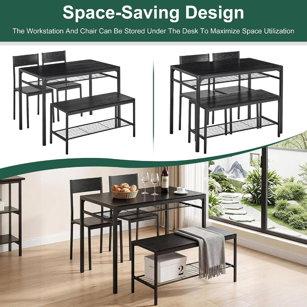 VECELO Kitchen Dining Room Table with 2 Chairs & Bench, Compact Space-Sav...