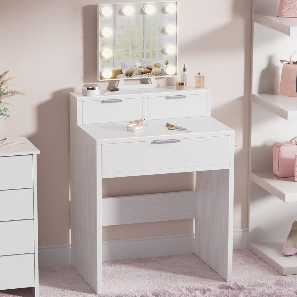 BOLUO White Makeup Vanity Desk with Hollywood Mirror and Lights, Girls Compac...